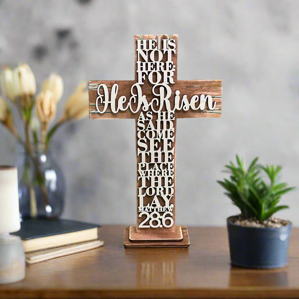 Wooden Cross "He Is Risen" 12 in image 2