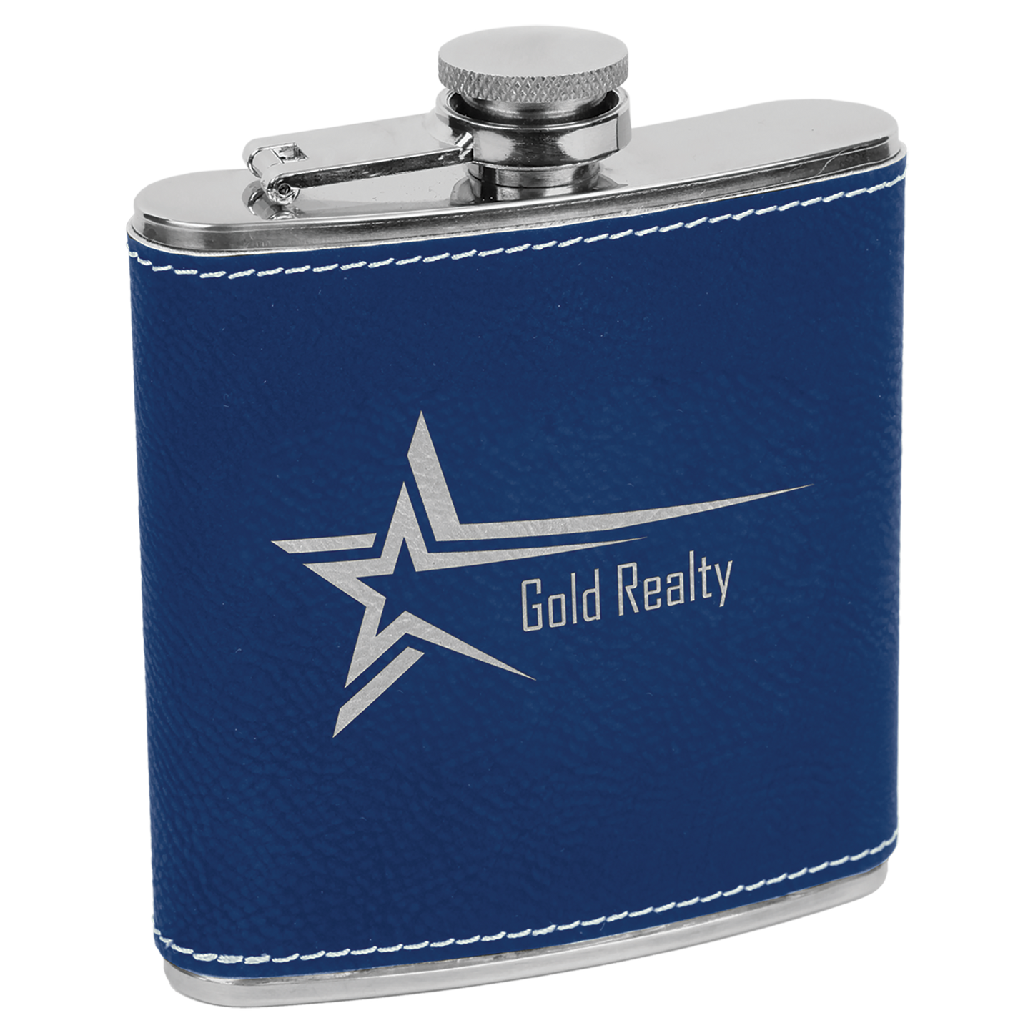 Drinkware Flask 6 oz Leatherette - Blue to Silver image