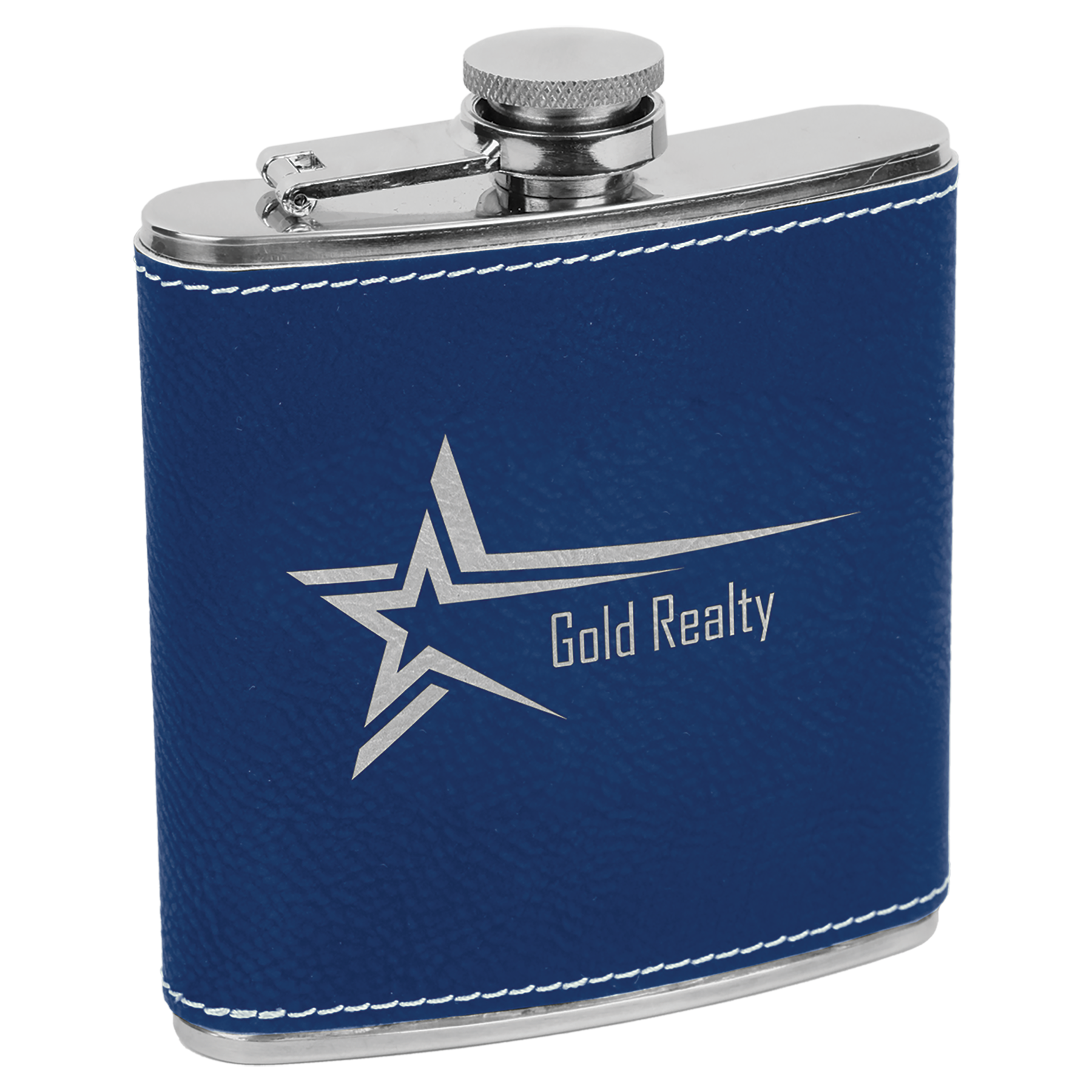 Drinkware Flask 6 oz Leatherette - Blue to Silver image