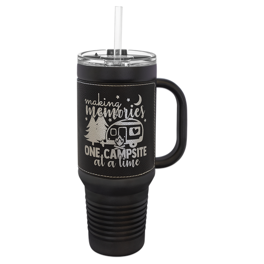 Drinkware Leatherette Travel Mug 40 oz with Handle & Straw