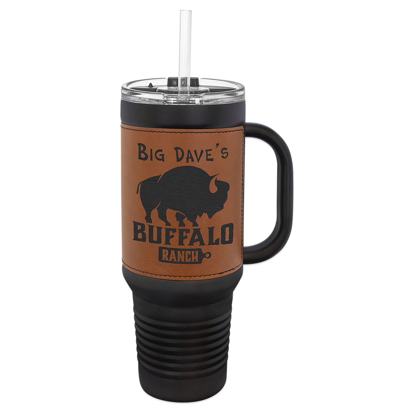 Drinkware Leatherette Travel Mug 40 oz with Handle & Straw