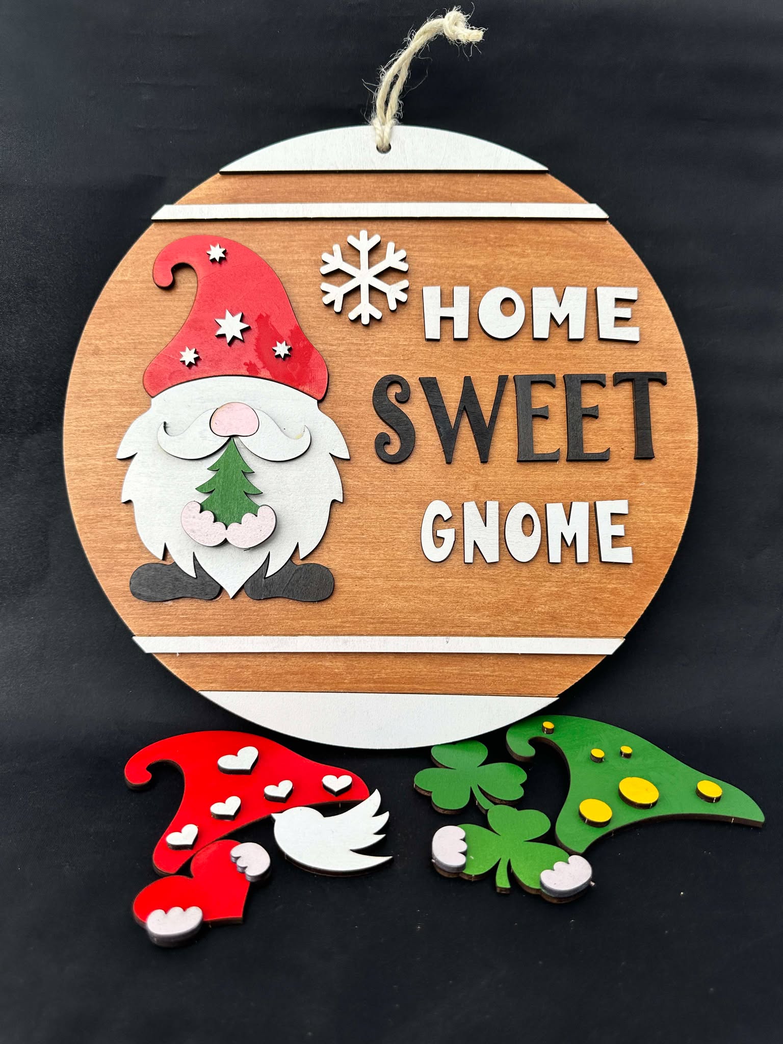 Home Sweet Gnome Welcome Sign with interchangeable gnome outfits for 12 different seasons