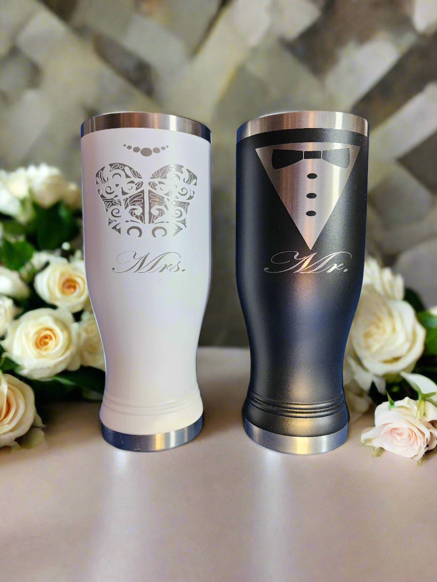 Bride and Groom Pilsner Tumblers - 20 oz